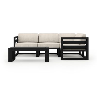 Misty Cove 5 Pc Aluminum Sectional Set in Black W/ Cast Silver Cushions & Portal Coffee Table By Lakeview