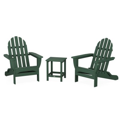 POLYWOOD Classic Folding Adirondack 3-Piece Set W/ Long Island 18-Inch Side Table – Green