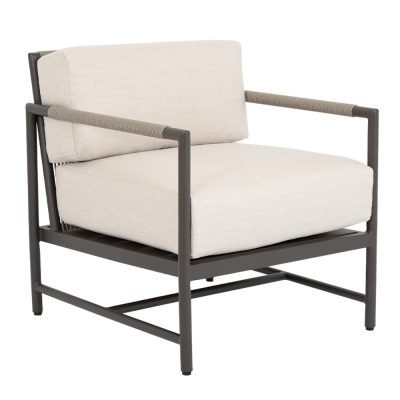 Sunset West Pietra Rope & Aluminum Patio Club Chair W/ Sunbrella Echo Ash Cushions