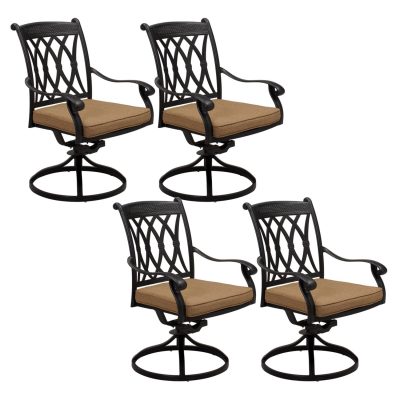 Capri 4 Piece Cast Aluminum Patio Swivel Rocker Dining Chair Set W/ Sesame Polyester Cushions By Darlee