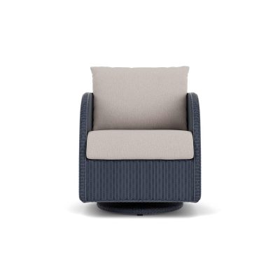 Essence Wicker Club Chair w/ Swivel Gliders in Denim Blue/Remy Cloud By Lloyd Flanders