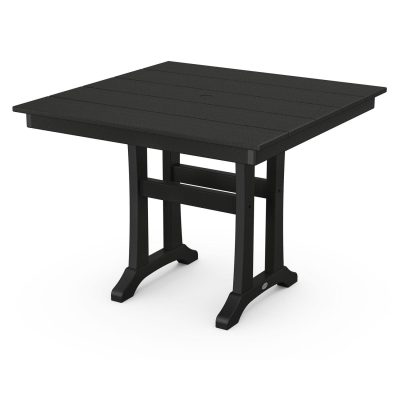 POLYWOOD 37-Inch Farmhouse Trestle Dining Table – Black