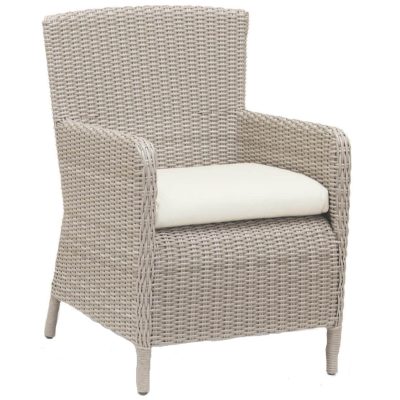 Manhattan Wicker Patio Dining Arm Chair W/ Sunbrella Linen Canvas Cushion By Sunset West