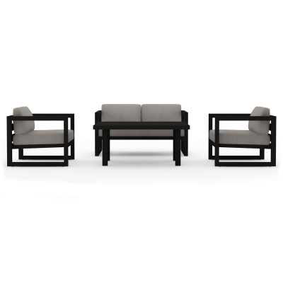 Misty Cove 4 Pc Aluminum Loveseat Set in Black W/ Canvas Charcoal Cushions By Lakeview