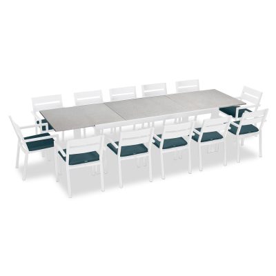 Calm Bay 13 Pc Extendable Dining Set in White/Concrete/Cast Lagoon by Lakeview