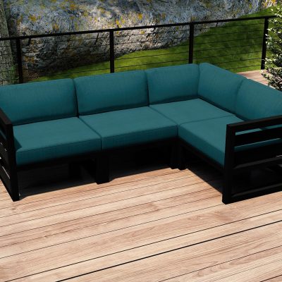 Misty Cove 4 Pc Aluminum Sectional Set in Black W/ Spectrum Peacock Cushions By Lakeview