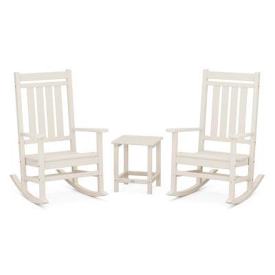 POLYWOOD Estate 3-Piece Rocking Chair Set w/ Long Island 18-Inch Side Table – Sand