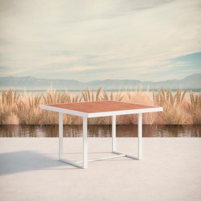 Pavia 48 Inch White Aluminum Dining Table W/ Umber Dekton Top By Azzurro Living