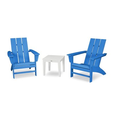 POLYWOOD Modern 3-Piece Adirondack Set – Pacific Blue / White