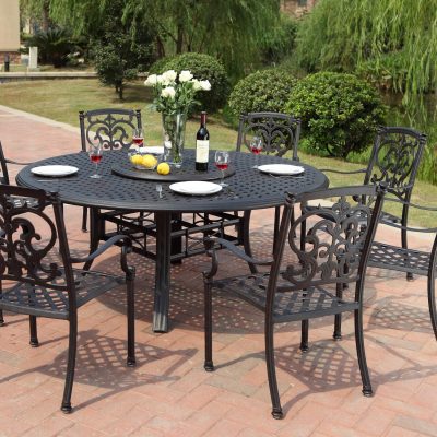 Darlee Santa Barbara 10 Piece Cast Aluminum Patio Dining Set W/ Lazy Susan & Sesame Cushions