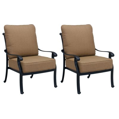 Capri 2 Piece Cast Aluminum Patio Club Chair Set W/ Sesame Polyester Cushions By Darlee