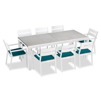 Calm Bay 9 Pc Extendable Dining Set in White/Concrete/Spectrum Peacock by Lakeview