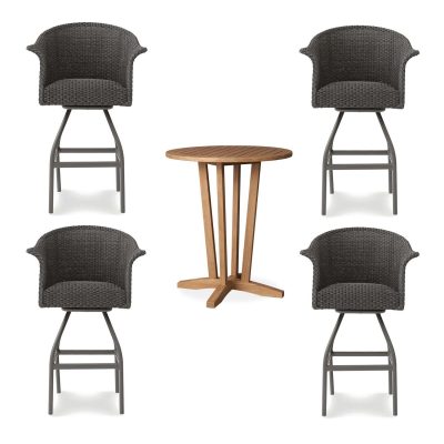 Timeless View 5 Pc Wicker Bar Set W/Bar Stools in Pewter By Lakeview