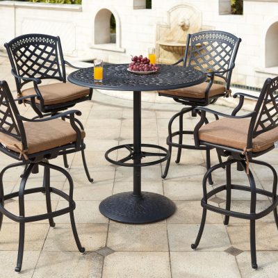 Darlee Sedona 5 Piece Cast Aluminum Patio Bar Set W/ 42 Inch Round Table