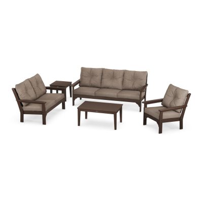 POLYWOOD Vineyard 5-Piece Deep Seating Set w/ Sofa – Mahogany / Spiced Burlap