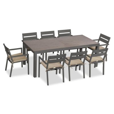 Calm Bay 9 Pc Extendable Dining Set in Slate/Barnwood/Heather Beige by Lakeview