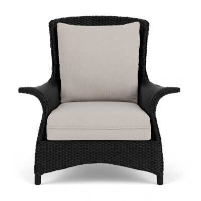 Mandalay Wicker Club Chair in Ebony/Remy Cloud By Lloyd Flanders