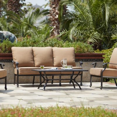 Madison 4 Piece Cast Aluminum Patio Conversation Set W/ Sesame Polyester Cushions By Darlee