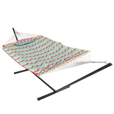 Ultimate Patio Rope Hammock w/ Stand, Pad, & Pillow – Multi-Color Chevron