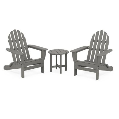 POLYWOOD Classic Folding Adirondack 3-Piece Set – Slate Grey