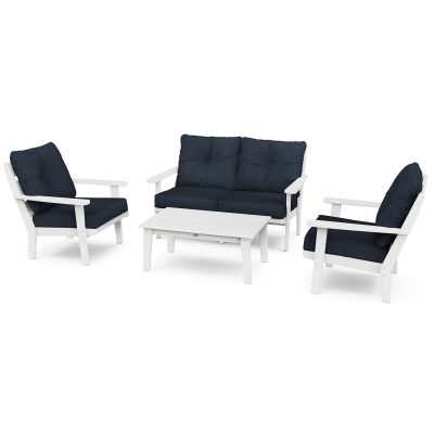 POLYWOOD Lakeside 4-Piece Deep Seating Set – White / Marine Indigo