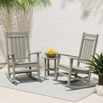 POLYWOOD Estate 3-Piece Rocking Chair Set – Slate Grey