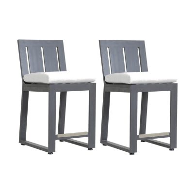 Redondo 2 Piece Aluminum Patio Counter Height Bar Stool Set W/ Sunbrella Cast Silver Cushions By Sunset West