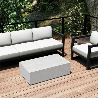 Misty Cove 3 Pc Aluminum Sofa Set in Slate W/ Canvas Natural Cushions & Long Coffee Table By Lakeview