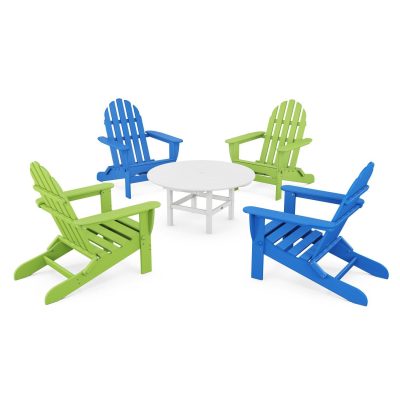 POLYWOOD Classic Folding Adirondack 5-Piece Conversation Group – Pacific Blue / Lime