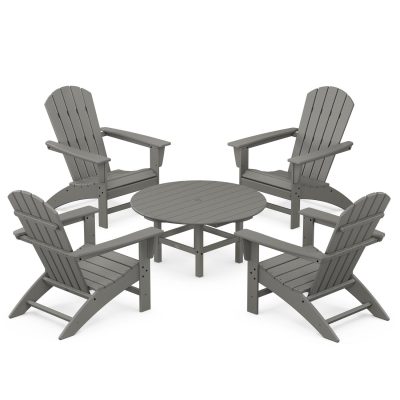 POLYWOOD Nautical 5-Piece Adirondack Chair Conversation Set – Slate Grey