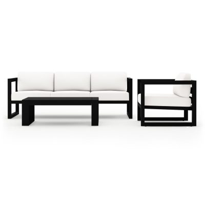 Misty Cove 3 Pc Aluminum Sofa Set in Black W/ Canvas Natural Cushions & Portal Coffee Table By Lakeview