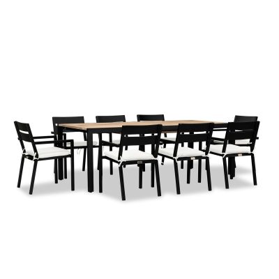 Calm Bay Communal 9 Pc Extendable Reclaimed Teak Dining Set in Black/Canvas Natural by Lakeview