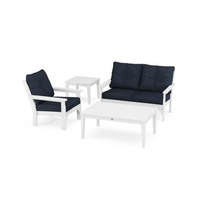 POLYWOOD Vineyard 4-Piece Deep Seating Set – White / Marine Indigo