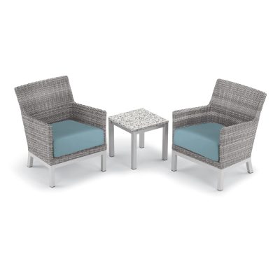 Argento 3 Piece Wicker Patio Conversation Set W/ Lite-Core Ash End Table & Ice Blue Cushions By Oxford Garden