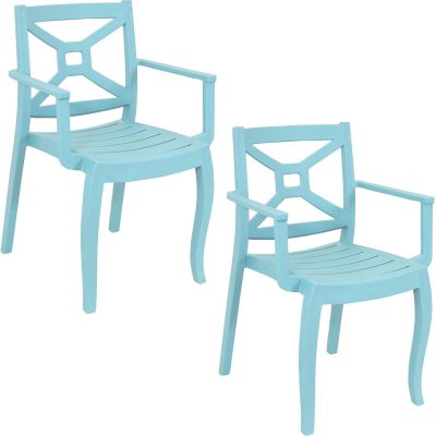 Ultimate Patio Plastic Outdoor Arm Chair – Set of 2 – Spring Blue