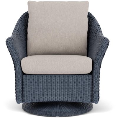 Weekend Retreat Wicker Club Chair w/ Swivel Gliders in Denim Blue/Remy Cloud By Lloyd Flanders