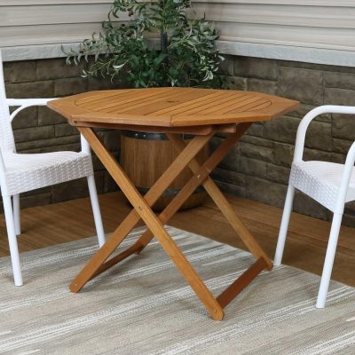 Ultimate Patio Meranti Wood Octagon Outdoor Folding Patio Table – Teak Oil Finish