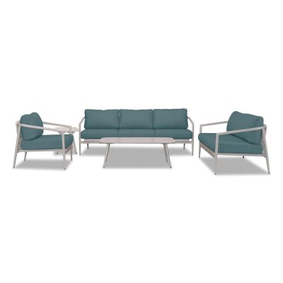 Midnight Cove 5 Pc Aluminum Sofa Seating Set in Urban Stone/Carrera/Cast Lagoon By Lakeview Outdoor Designs