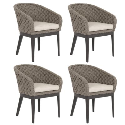 Sunset West Marbella 4 Piece Rope & Aluminum Patio Dining Chair Set W/ Sunbrella Echo Ash Cushions