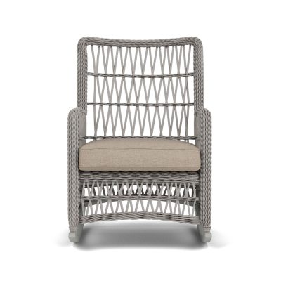 Mackinac Wicker Rocking Club Chair w/ High Back in Putty/Demo Oatmeal By Lloyd Flanders