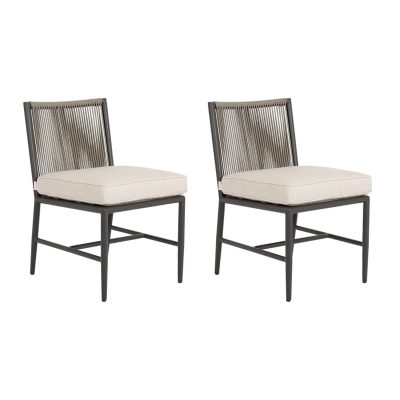 Sunset West Pietra 2 Piece Rope & Aluminum Armless Patio Dining Chair Set W/ Sunbrella Echo Ash Cushions