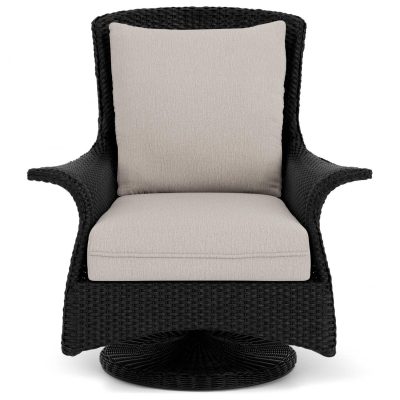 Mandalay Wicker Swivel Rockers Club Chair in Ebony/Remy Cloud By Lloyd Flanders