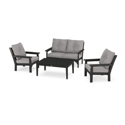 POLYWOOD Vineyard 4-Piece Deep Seating Set w/ 2 Club Chairs – Black / Grey Mist