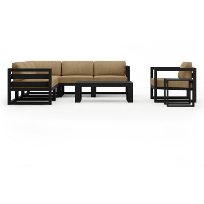 Misty Cove 8 Pc Aluminum Sectional Set in Black W/ Heather Beige Cushions By Lakeview