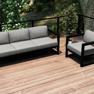 Misty Cove 2 Pc Aluminum Seating Set in Black W/ Cast Silver Cushions By Lakeview