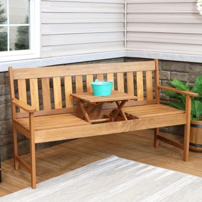 Ultimate Patio Meranti Wood Outdoor Occasional Bench – Teak Oil Finish