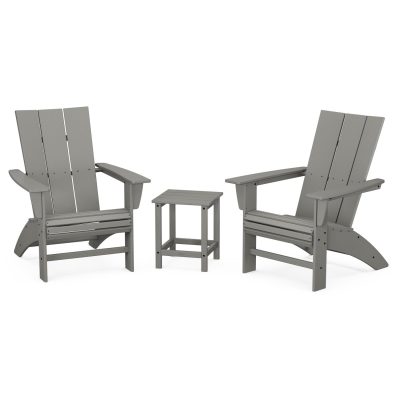 POLYWOOD Modern 3-Piece Curveback Adirondack Set w/ Long Island 18-Inch Side Table – Slate Grey