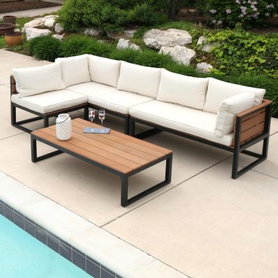 Ultimate Patio Resort Bay 4 Piece Aluminum Patio Sectional Set W/ Natural Cushions