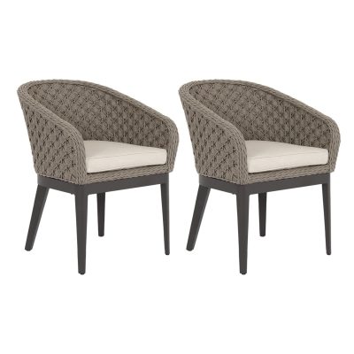 Sunset West Marbella 2 Piece Rope & Aluminum Patio Dining Chair Set W/ Sunbrella Echo Ash Cushions