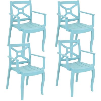 Ultimate Patio Plastic Outdoor Arm Chair – Set of 4 – Spring Blue